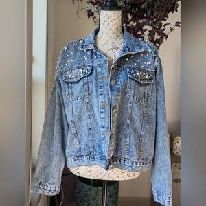 Pearl embellished denim jacket